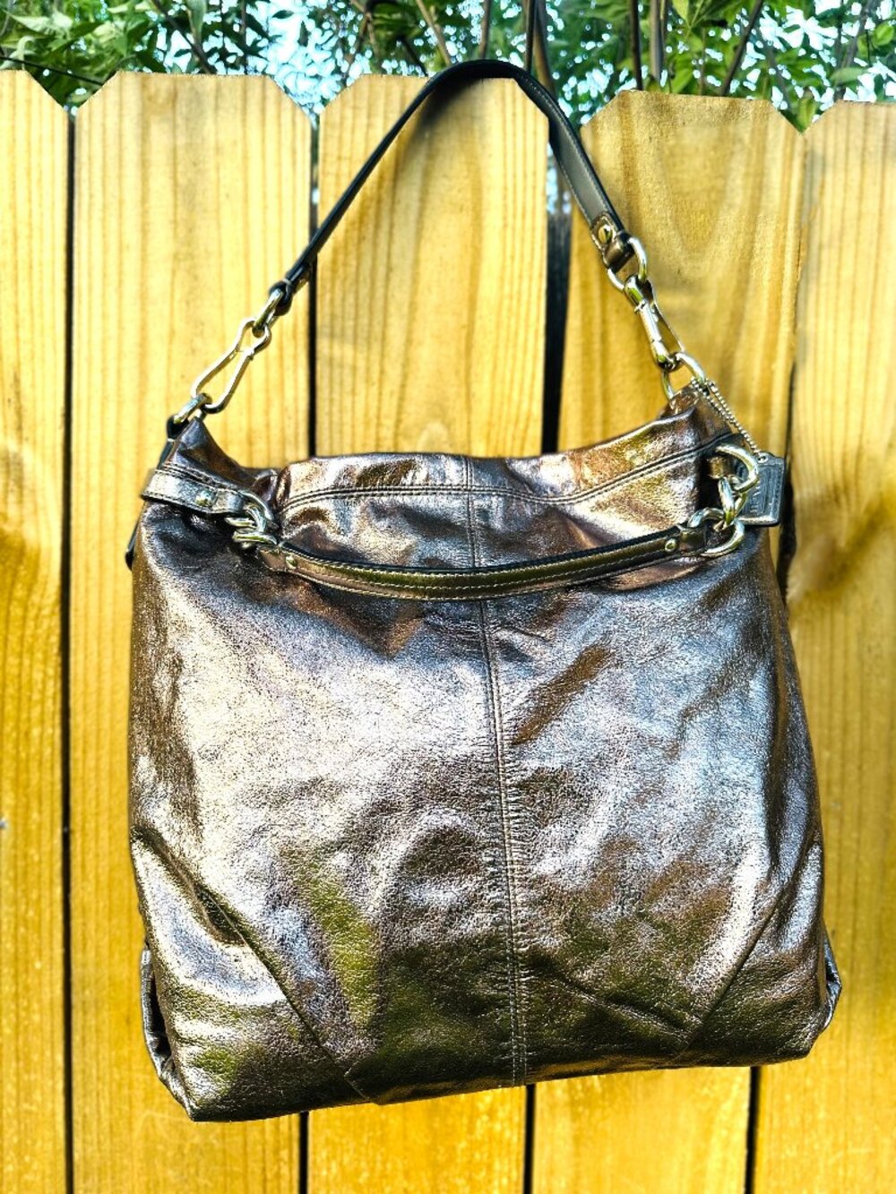 Coach Metallic Brooke Leather Pewter Hobo Bag